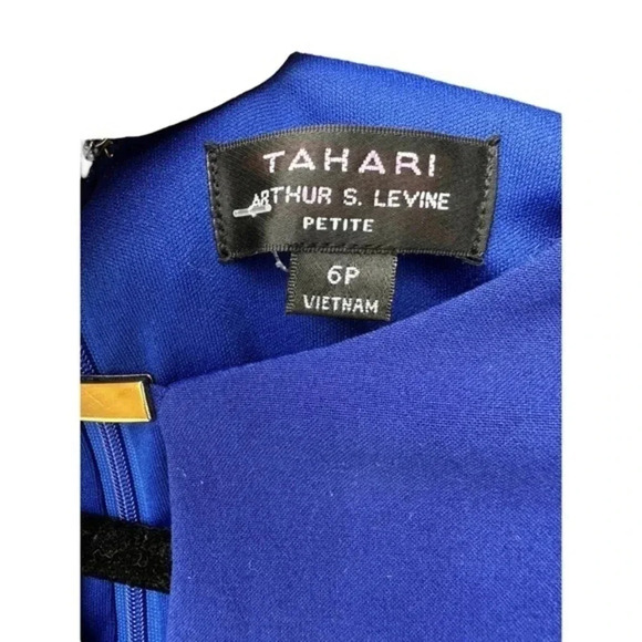 Tahari Arthur S. Levine Stretch Keyhole Neck Cap Sleeve Sheath Dress Size 6P - Picture 3 of 5